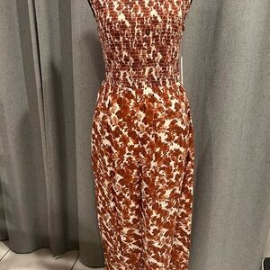 Calvin Klein Brown and White Patterned Jumpsuit